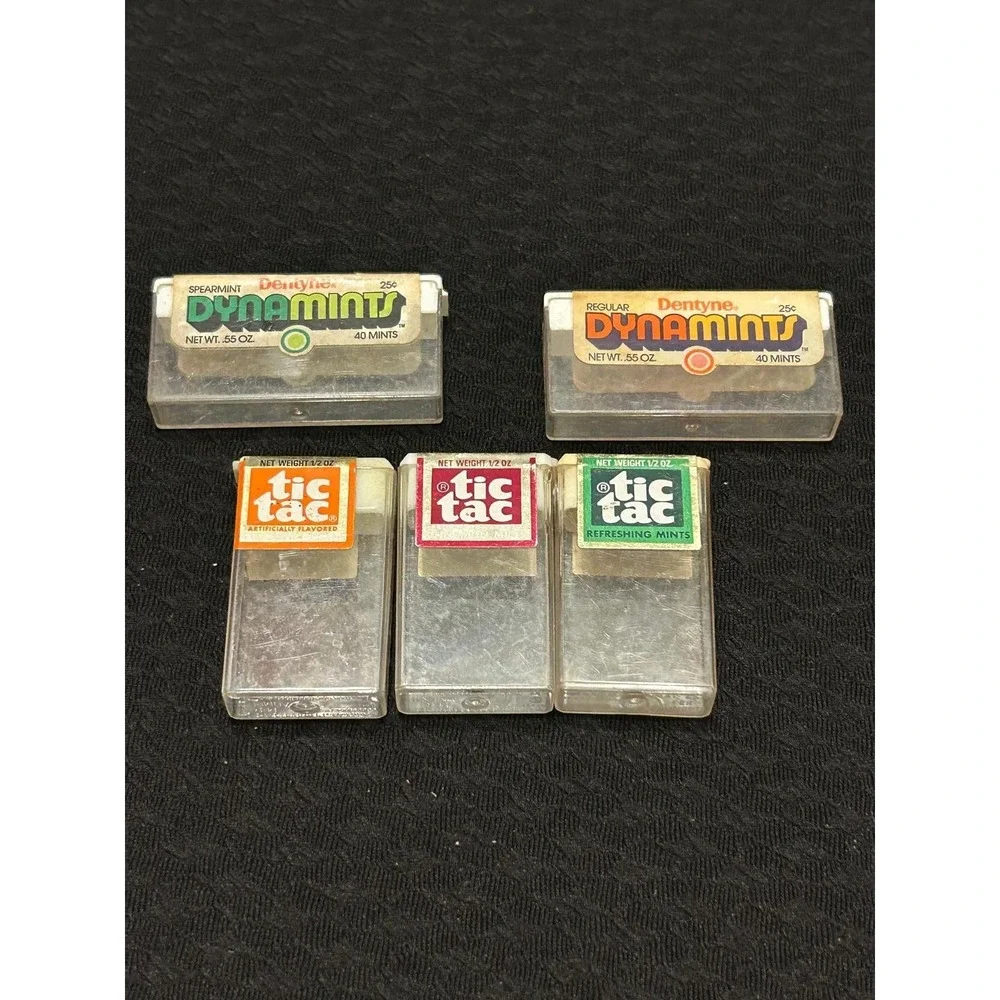 Vintage Lot Of 3 Plastic Tic Tac Boxes And 2 Dynamints Boxes